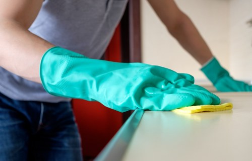 Technician using carpet cleaning equipment on a domestic carpet